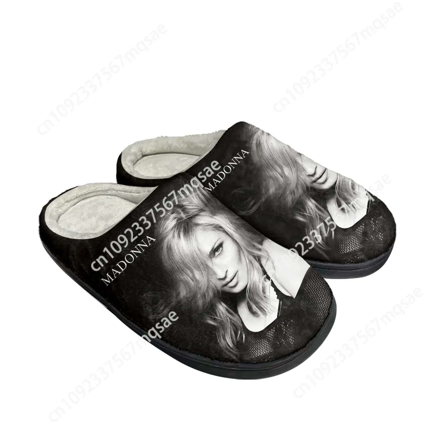 Madonna pop rock singer disco Home Cotton Custom Slippers Mens Womens Sandals Plush Bedroom Keep Warm Shoe Thermal Slipper Black