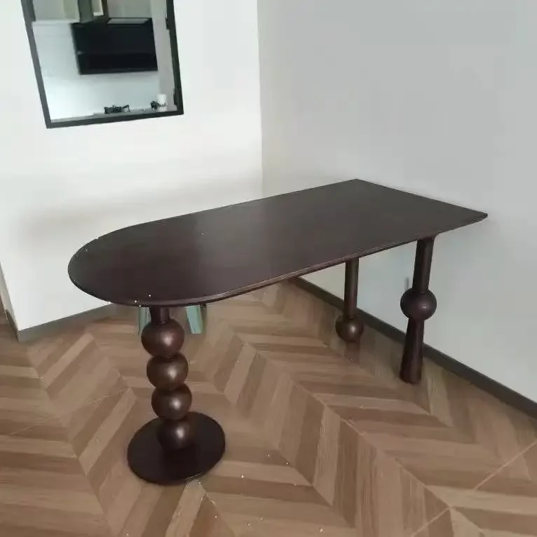 

Medieval style solid wood retro dining table household semicircular island table rectangular desk