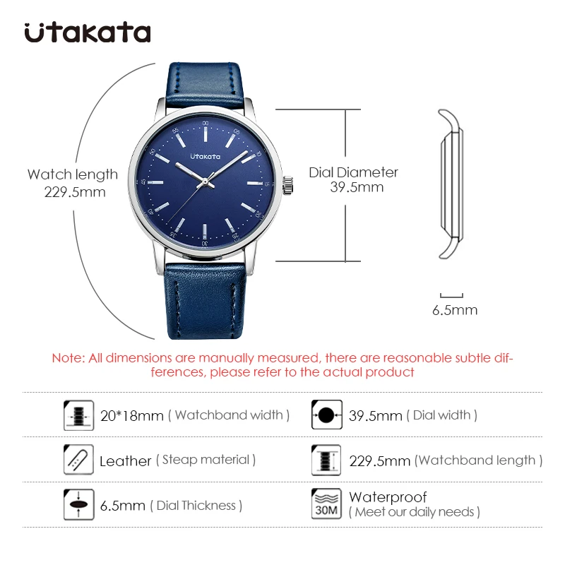 Utakata Business Luxury Watch Men Casual Leather Watches Quartz Waterproof Luminous Wristwatches Student Clock Relogio Masculino