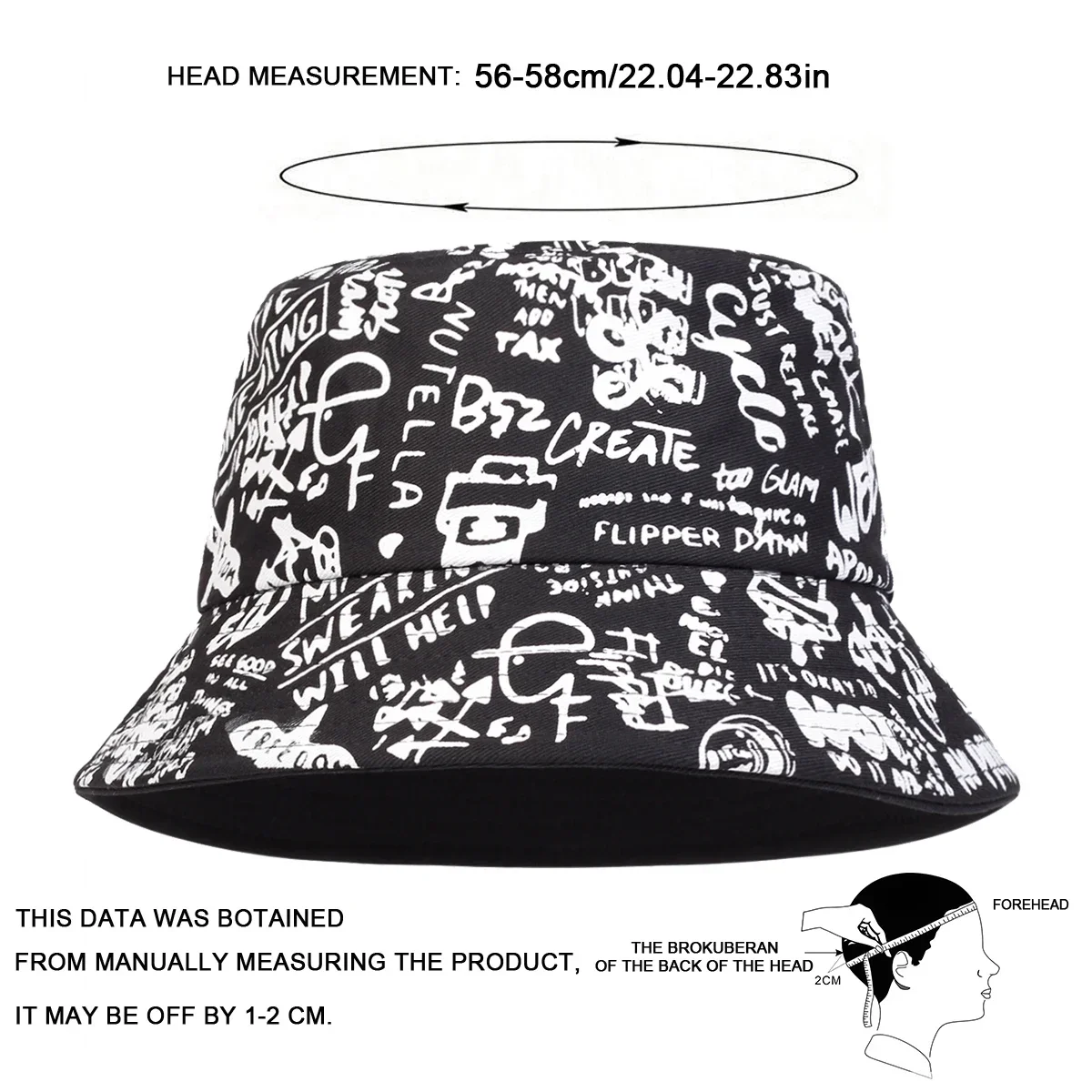 للجنسين 88 أسود أبيض الكتابة على الجدران طباعة شخصية دلو القبعات الصيادين قبعات في الهواء الطلق قبعة عادية قبعة واقية من الشمس