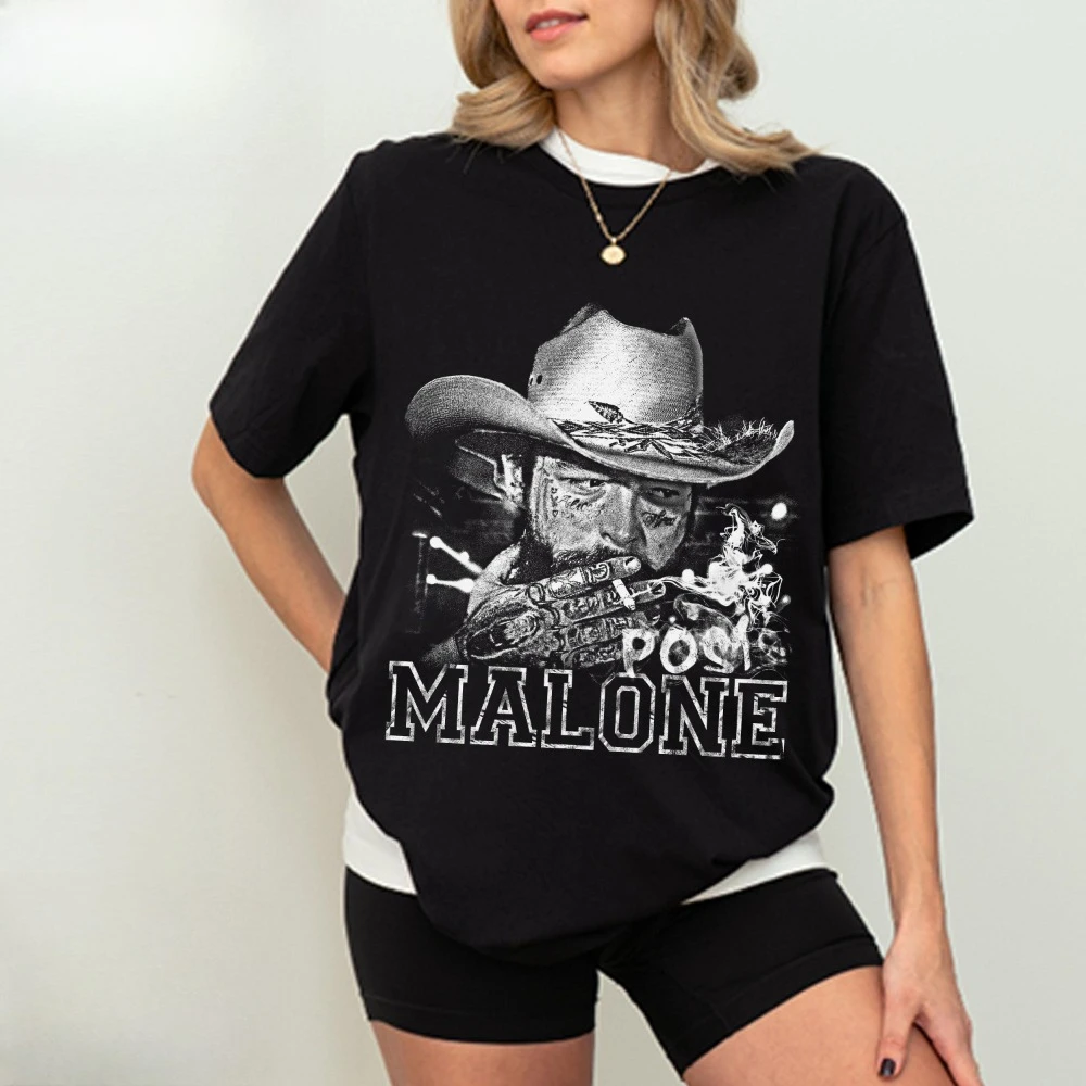 Post Malone Smoking T-shirt: Rap Music Pattern T-shirt, Women's Fashion Printed Short Sleeve