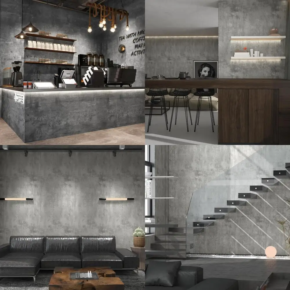 ورق جدران قابل للتقشير واللصق بنمط خرسانة رمادي فاتح - لفة كبيرة واسعة جدًا، لاصق سميك، مقاوم للماء، مثالي للمنزل