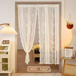 White romantic countryside lace curtains, white floral wavy edge curtains, wedding party curtains