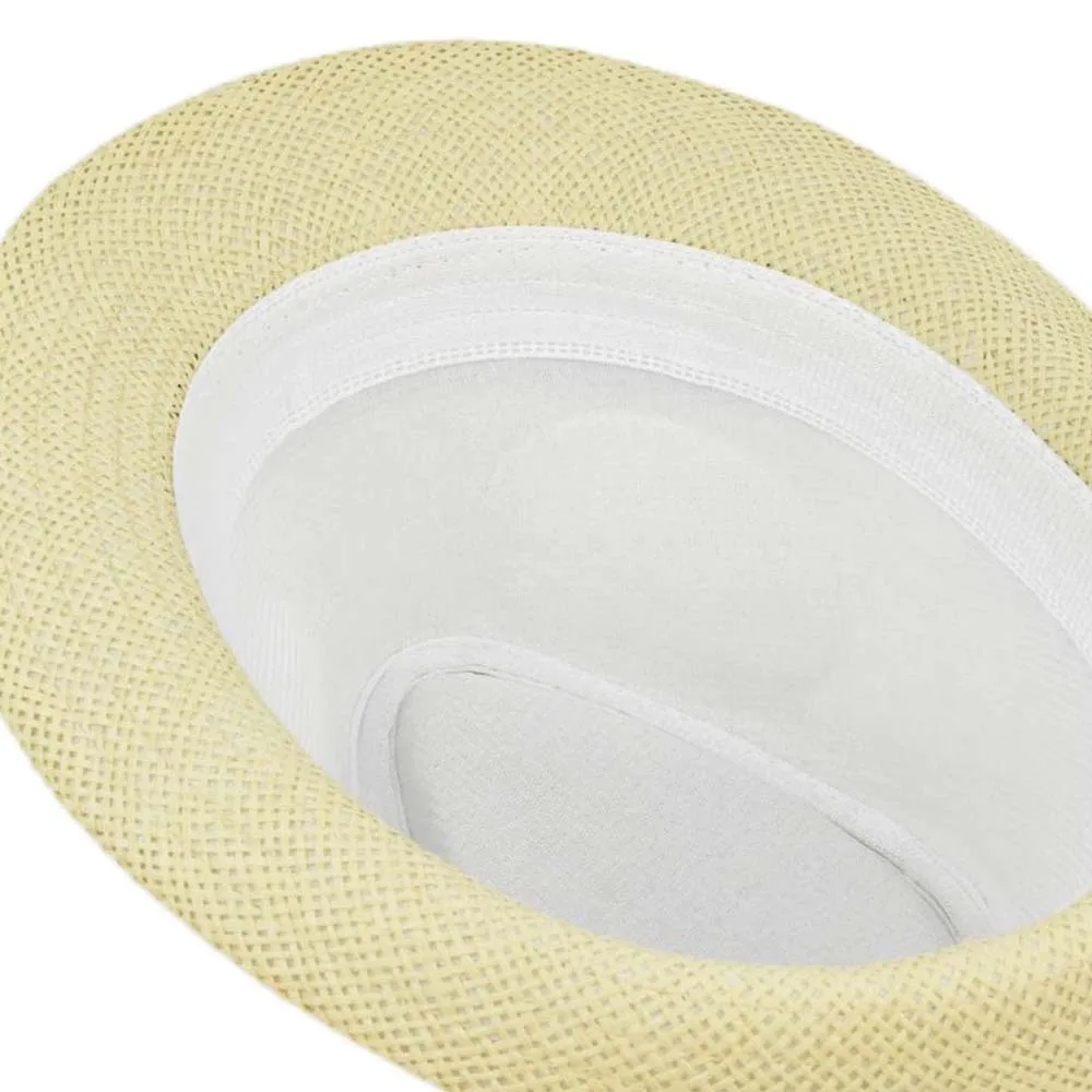 Unisex Straw Jazz Hat Curled Brim Trilby Fedora Hat Fashion Couple Hat Casual Headwear for Spring Autumn