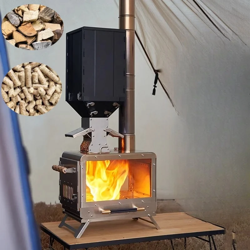 Pellet  Stove Secondary Combustion Firewood Stove Brazier Tent Furance Stainless Steel Heater Outdoor Camping Stove with Chimney