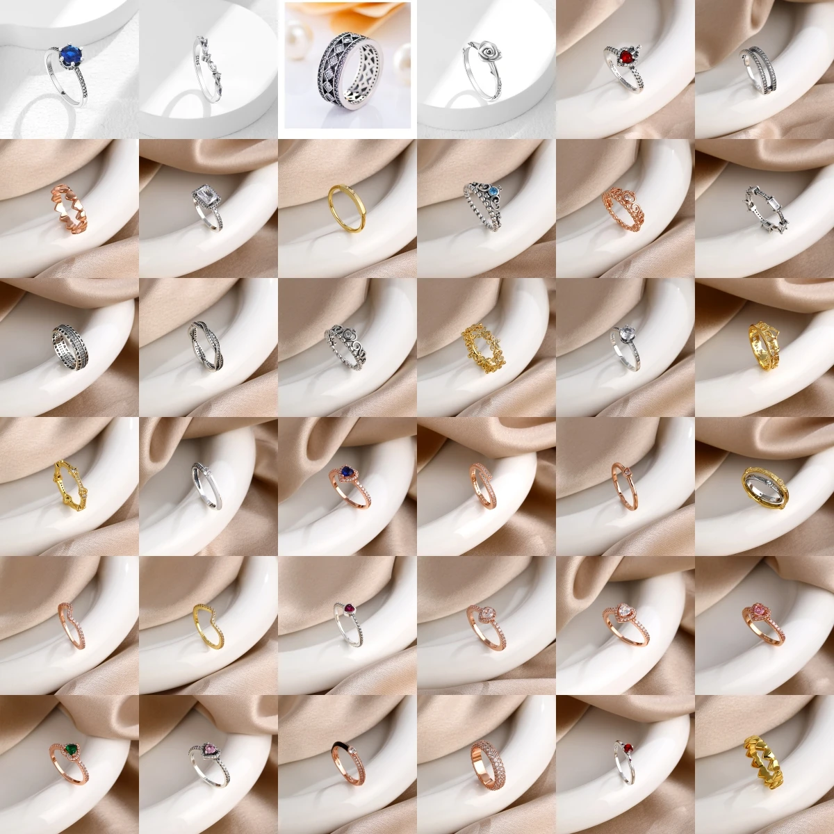 925 Sterling Silver Multi-color Stackable Rings for Women Cubic Zirconia Heart Rose Crown Design Wedding Band Jewelry Gift
