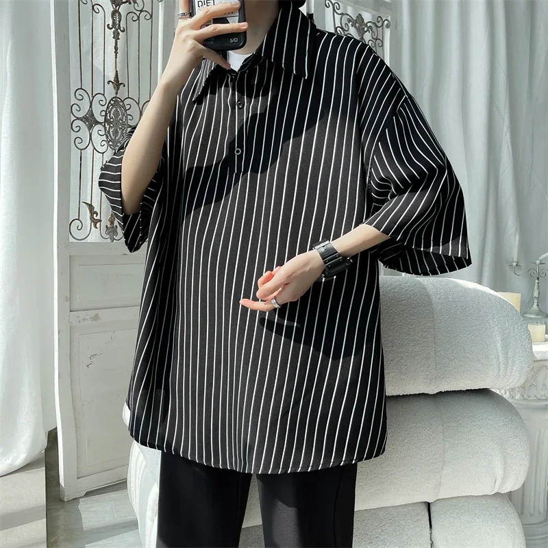 Stripe Polo Shirt Men Loose Casual Short Sleeve Summer Pullover Male Simple T-Shirt Soft Breathable Lightweight Daily Top Tee