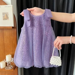 Girls Dress Summer Sleeveless Mesh Princess Dress Flower Girl Dresses for Weddings Korean Party Toddler Girl Dress 2-7Yrs