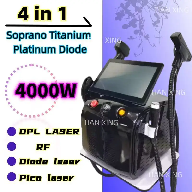 

4000 Вт 4 в 1 диод сопрано 4-х волновой лазер ND:YAG 755 808 940 1064 нм ледяной титановый лазер безболезненная машина для удаления волос
