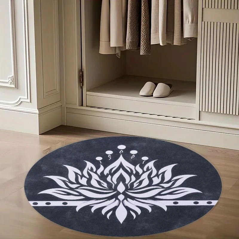 Abstract Dark Blue Watercolor White Butterfly Circular Area Rug  Golden Splatter Print Round Mat Elegant Bedroom Decor Rug