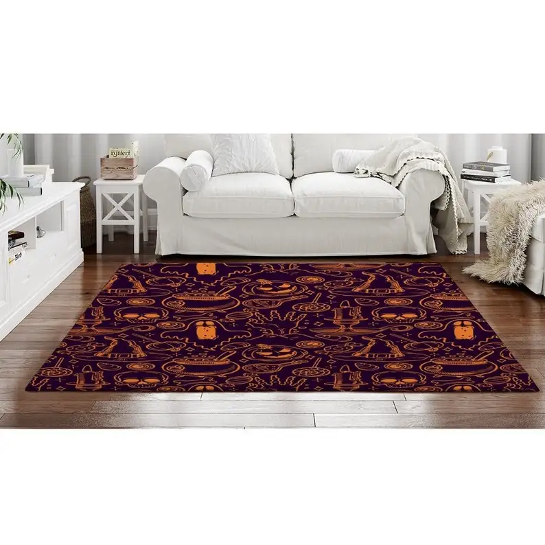 

Creepy Halloween Design Rug Purple And Orange Rugs Zombie Hand Skull And Ghosts Rug Halloween Rugs