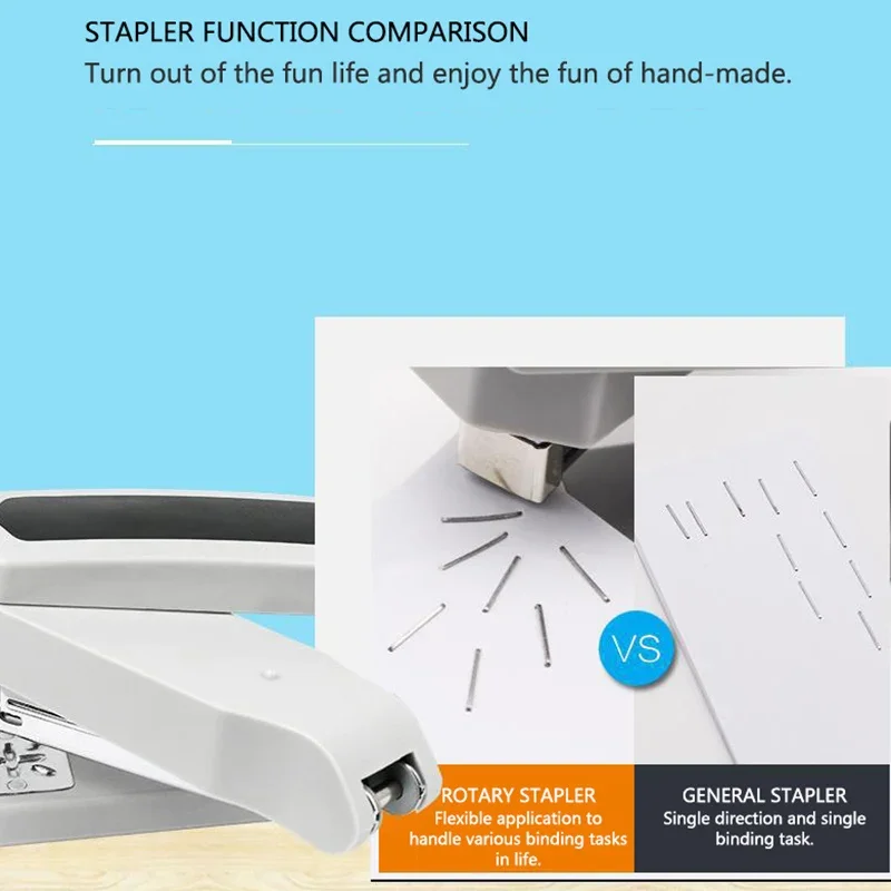 360 Degree Rotary Manual Stapler Portable School Student Test Paper Binding Machine Business Office File Staplers Stationery