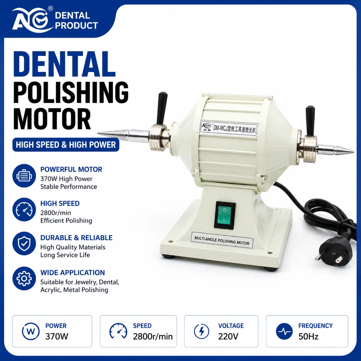 

AG 220V 370W Dental Polishing High Speed Equipment Double Head With Drill Chuck Dental Polishing Machine Grinding Machine