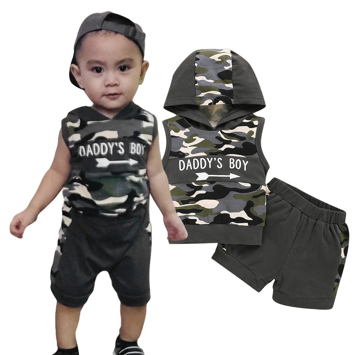 Newborn Baby Boy Clothing Set Camouflage Hooded Vest+Shorts 2pcs Clothing Cool Infant Boy Summer Outfits for 0-18 Months