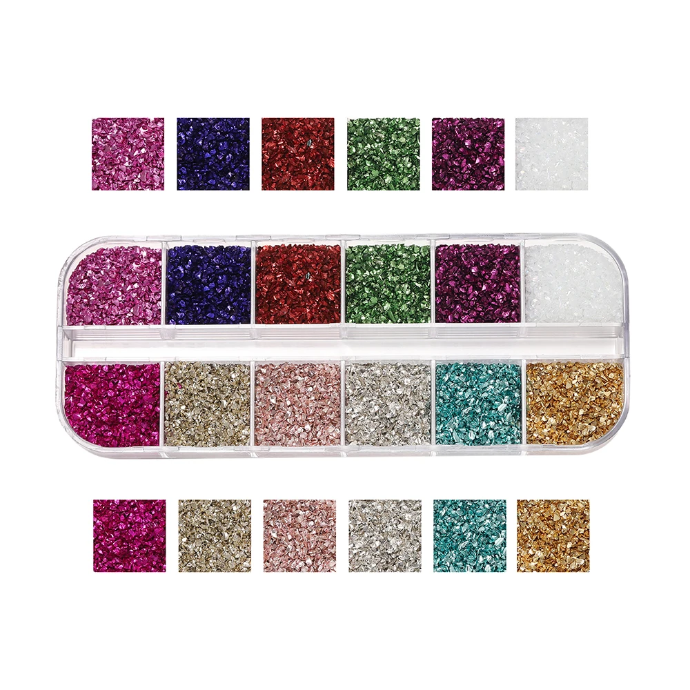 12Grids Color Set Boxed Glass Metal Crushed Stone Filler DIY Table Decoration Cake Fruit Coaster Filling Decorative Epoxy Resin