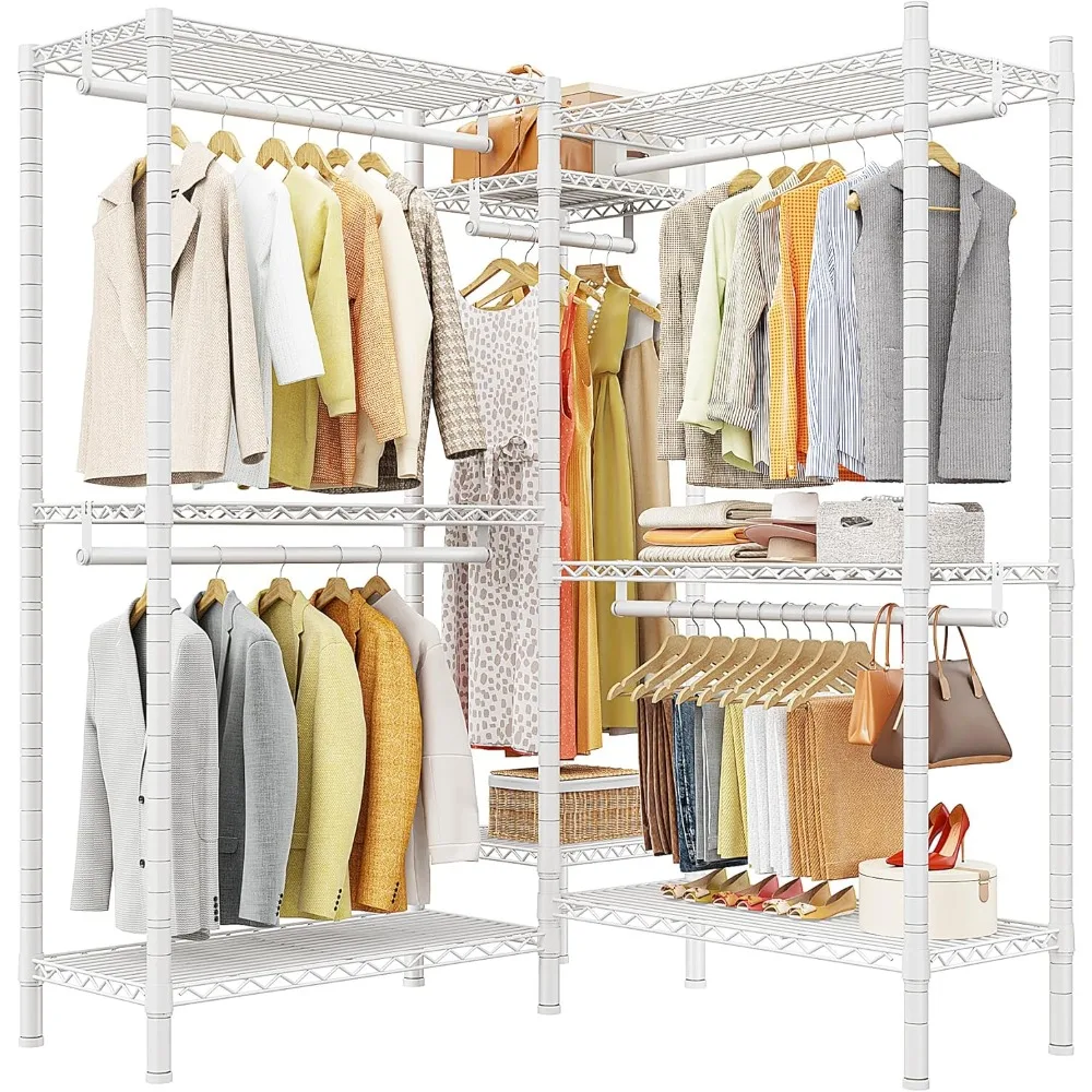 

Garment Rack, L Shaped Clothing Rack for Corner 900LBS Heavy Duty Closet Shelving 5 Hanging Rods for Clothes 200+