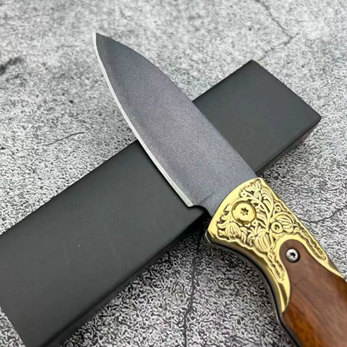Cross Pattern Folding Pocket Knife High Quality Forging Steel Blade, Ebony Handle, Outdoor EDC Camping Knife Hiking Knife