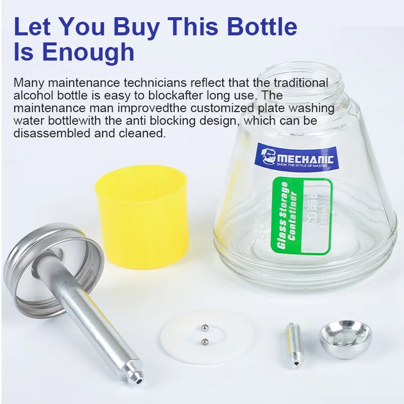 MECHANIC Glass Solution Distributor with Anti-Corrosion Pump Alcohol Bottle Durable Storage Container for Electronics Lab Beauty
