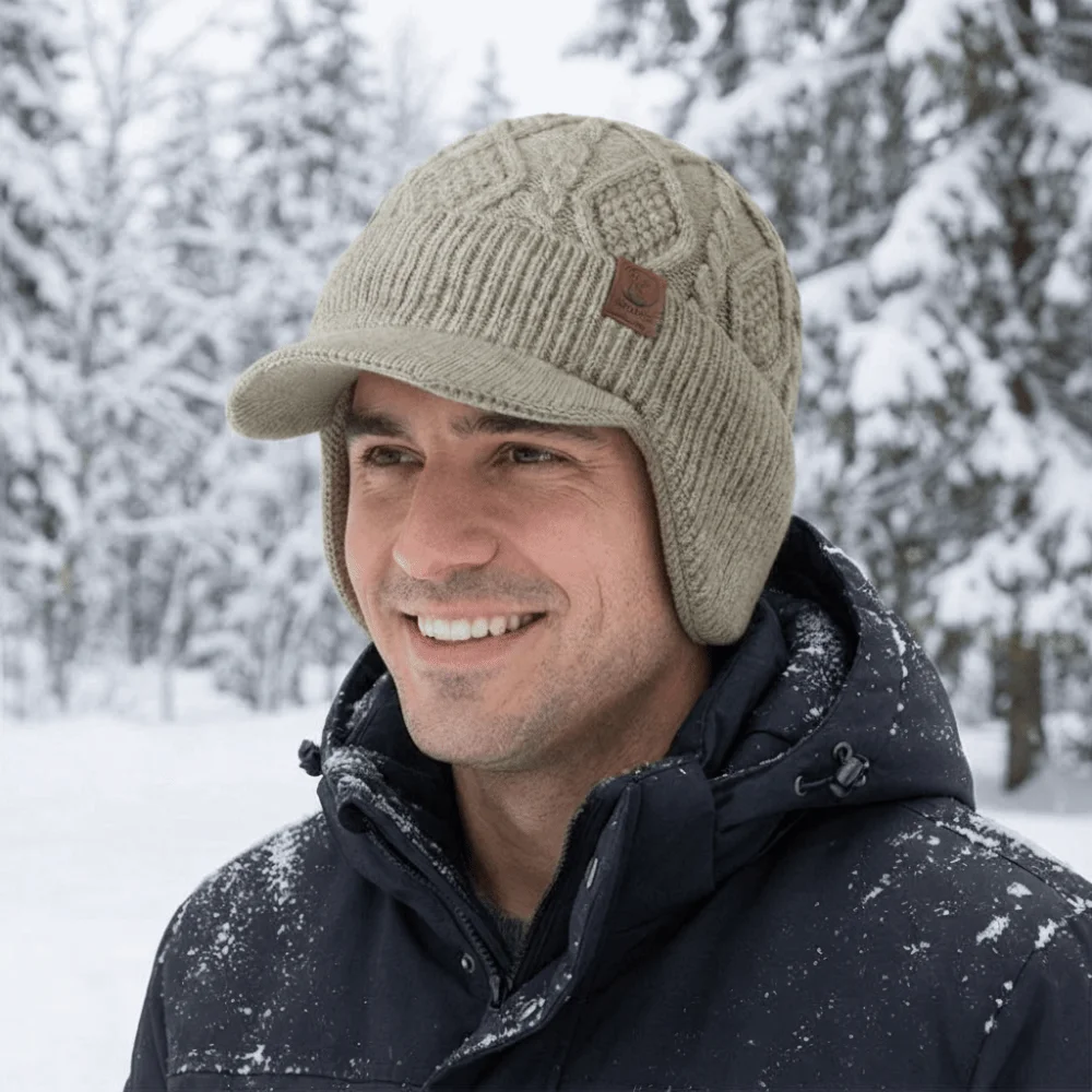 

Stylish Fur Lined Winter Beanie Hat Thermal Thick Earflap Cap Windproof Coldproof Knitted Hat Ski Sports