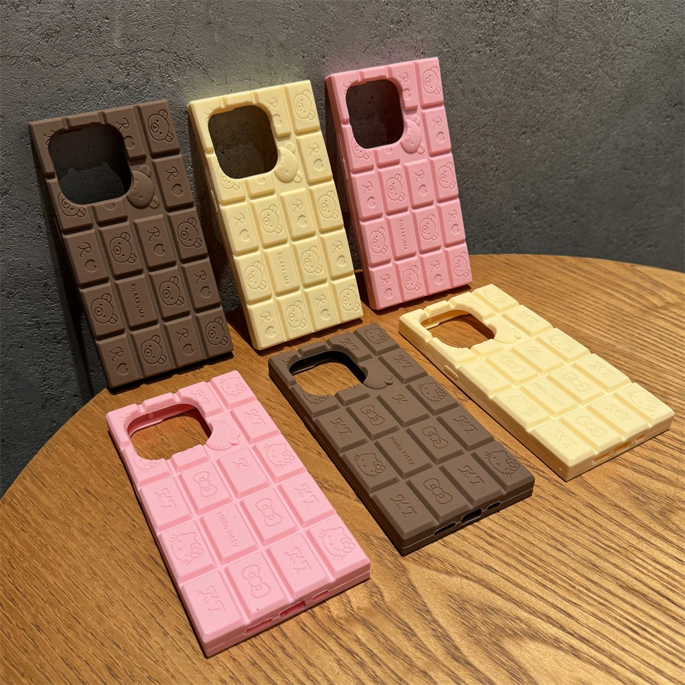 Cute Stylish Hello Kitty Rilakkuma Chocolate Case for iPhone 16 15 13 14 12 11 Pro Max X XS Max XR Matte Candy Silicone Cover