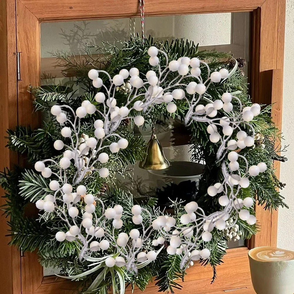 4/12 pçs natal simulado ramos de frutas de plástico branco planta artificial flor festa em casa árvore de natal guirlanda decoração fornecimento