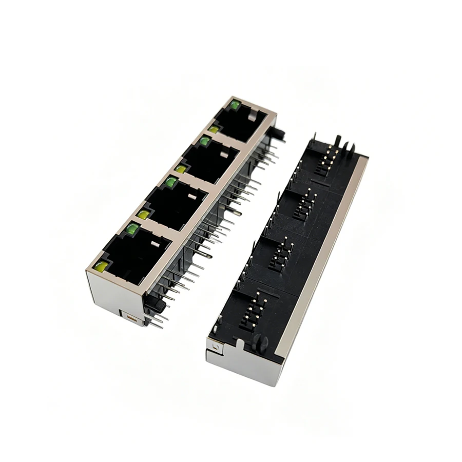 10 Teile/los RJ45 8P8C 4 Ports Stahl Schild Netzwerk Weibliche Jack/Buchse Stecker 1*4P 90 grad mit LED – Detail 4