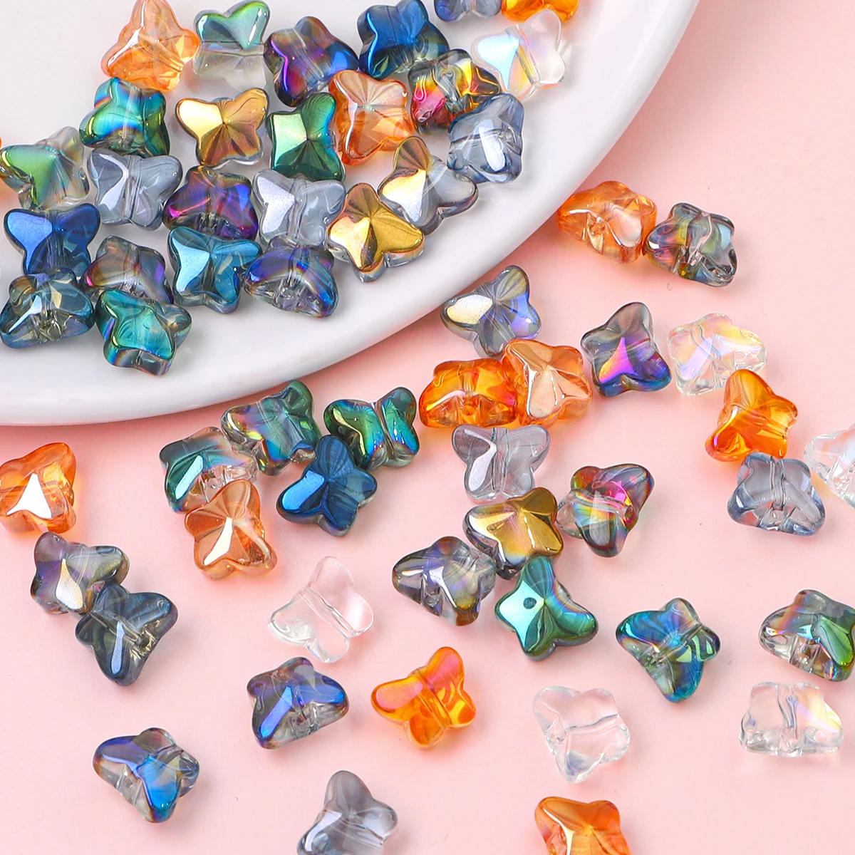

7.5x10mm Plated Butterfly Crystal Glass Beads (1mm Hole)｜20pcs DIY Jewelry Supplies for Necklace & Bracelet Making