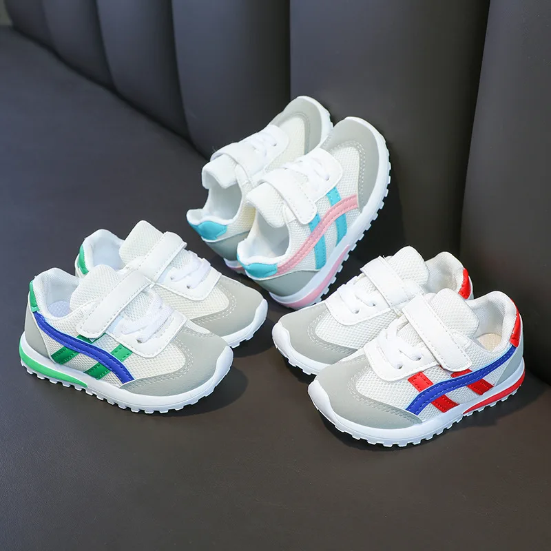 

Spring Autumn Children Fashion Breathable Net Shoes Boys Anti-Slip Sneakers Girls Running Shoes Casual Soft Soled Shoes Stripes