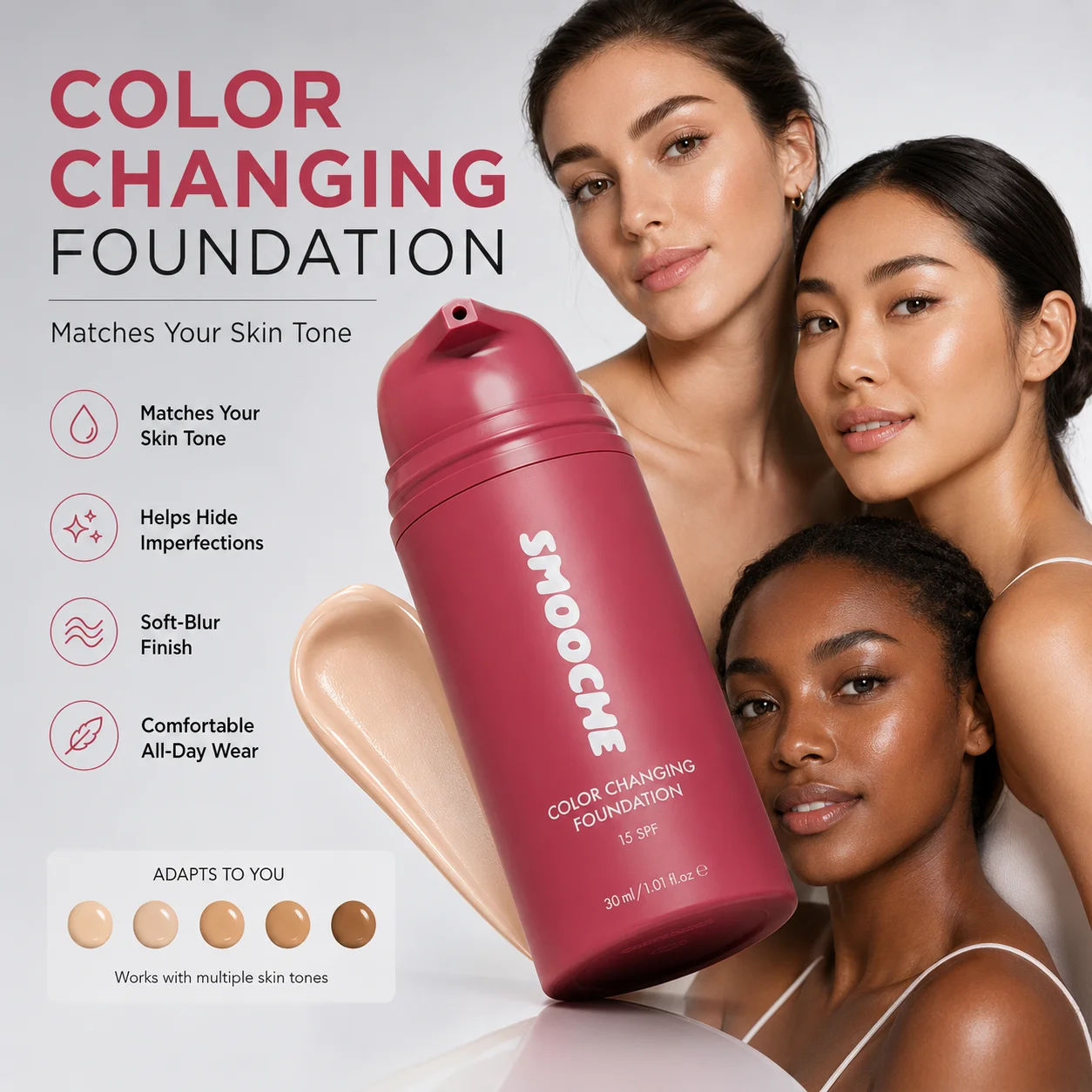 Color Changing Liquid Foundation Essence 30ml Blush Coverage for All Skin Daily Makeup Routine Face Cosmetic Beauty Women Girls