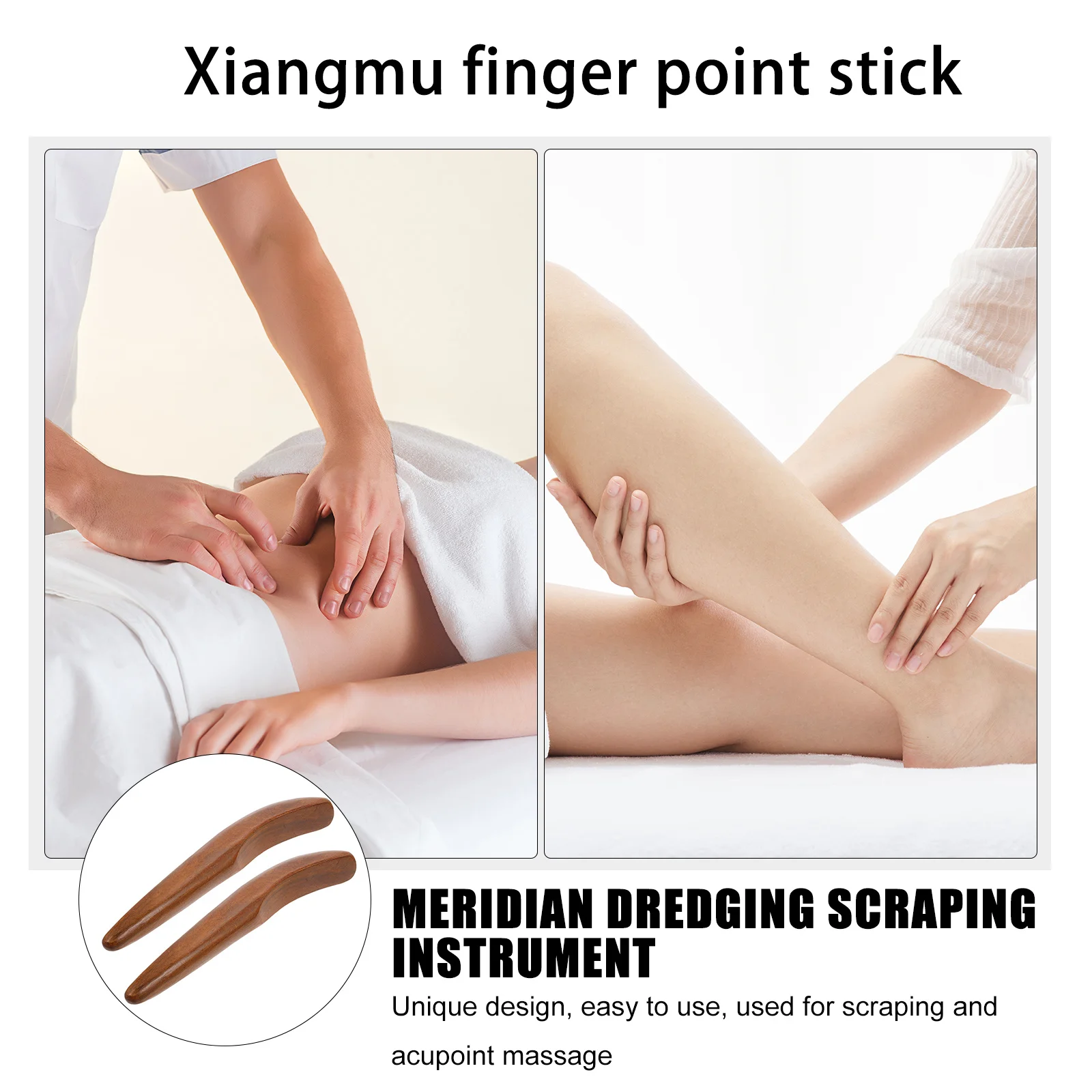 

2Pcs Wooden Massage Tools for Acupoint and Gua Sha Therapy, Light Brown Body Scrapping Instrument with Smooth Finish