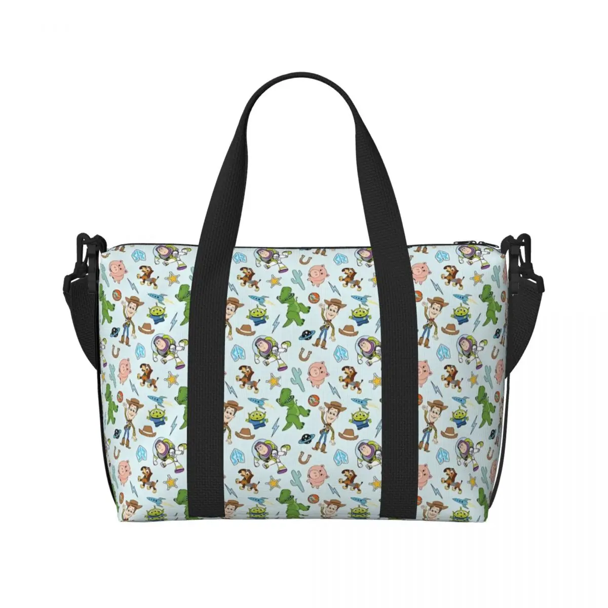 

Custom Toy Story Cartoon Anime Figure Tote Bag Women Large Capacity Woody Buzz Lightyear Beach Gym Shoulder Travel Bag