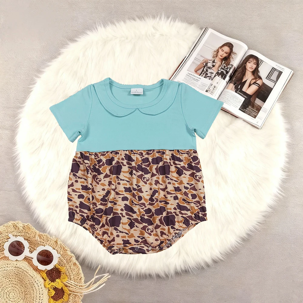 

12.18 Baby Girls Summer Rompers Baby Girls Short Sleeve Southern Brown Camo Collar Ruffle Rompers