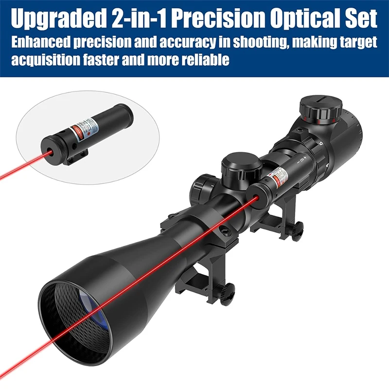 3-9x40EG Rifle Scope Red Laser Sight Combo Red Green Illuminated Hunting Optics Riflescope Telescopic Sights with 20/11mm Mounts