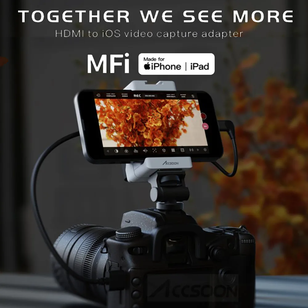 ACCSOON-Transmissão de Imagem Mirrorless Camera, Gravação de Vídeo, HD 1080P, 60FPS, SeeMo para iPhone, iPad, SLR, Live Streaming