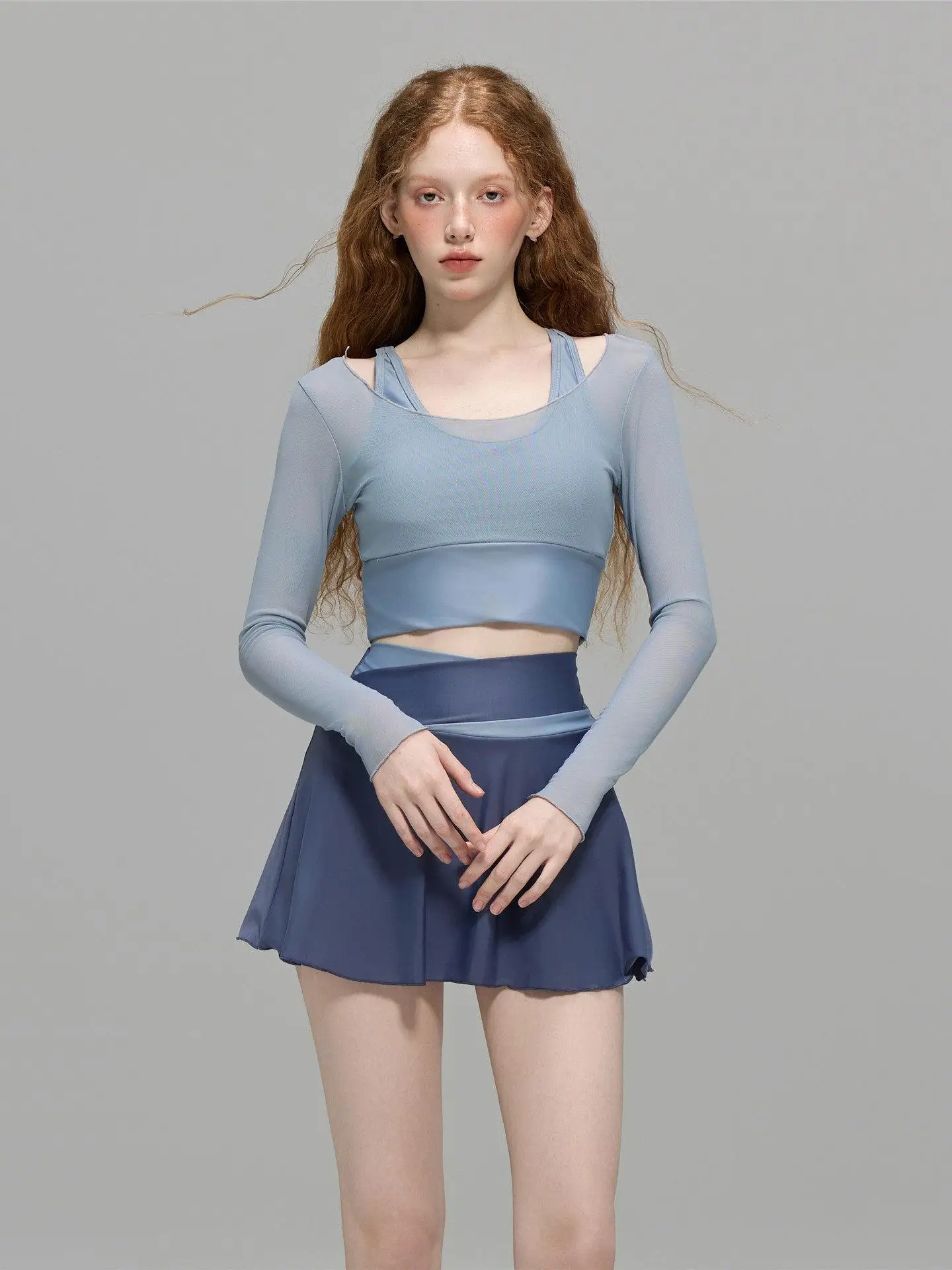 

Консервативный женский купальник-двойка с юбкой и длинными рукавами для термальных источников, с эффектом похудения, красивый дизайн