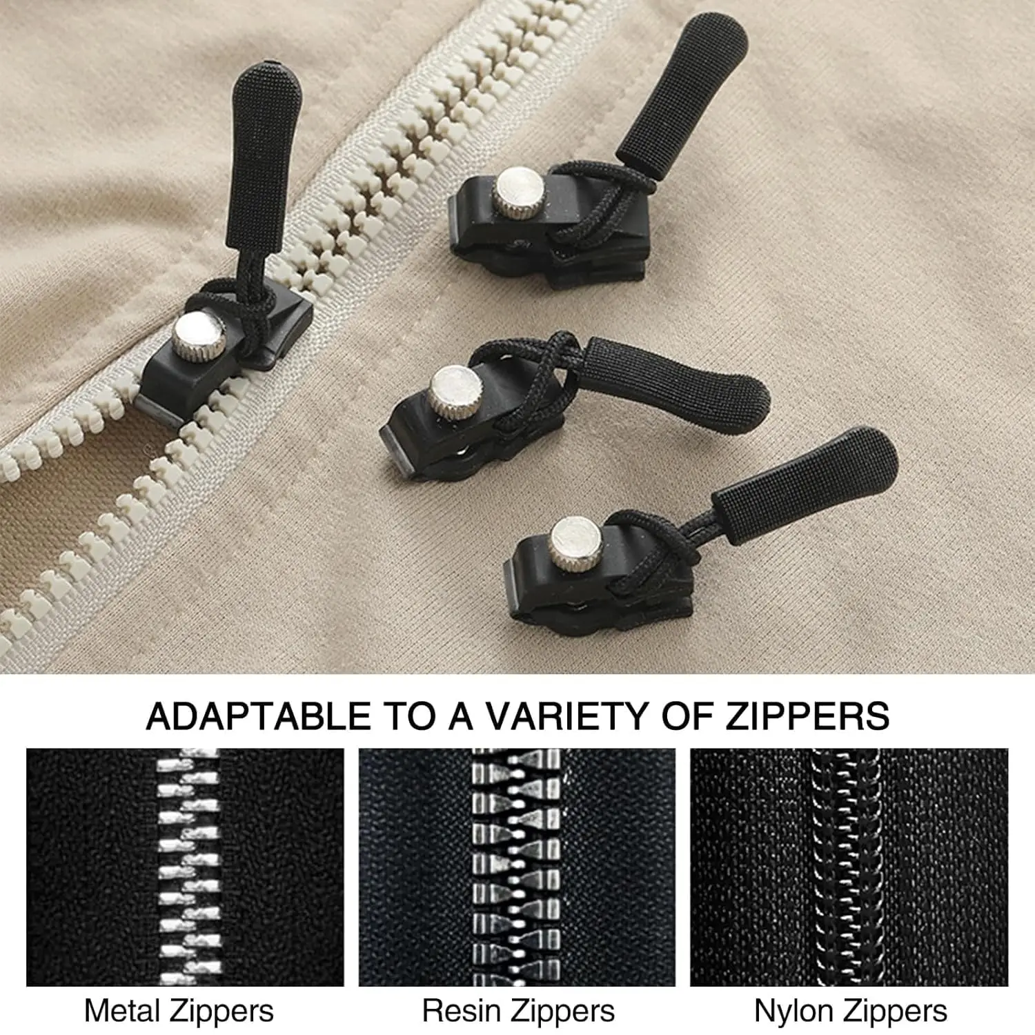 3Pcs Universal Zipper Repair Kit Zipfix Quick Instant Detachable Zipper Head Replacement Zipper Slider Pull for Jacket Bags Coat