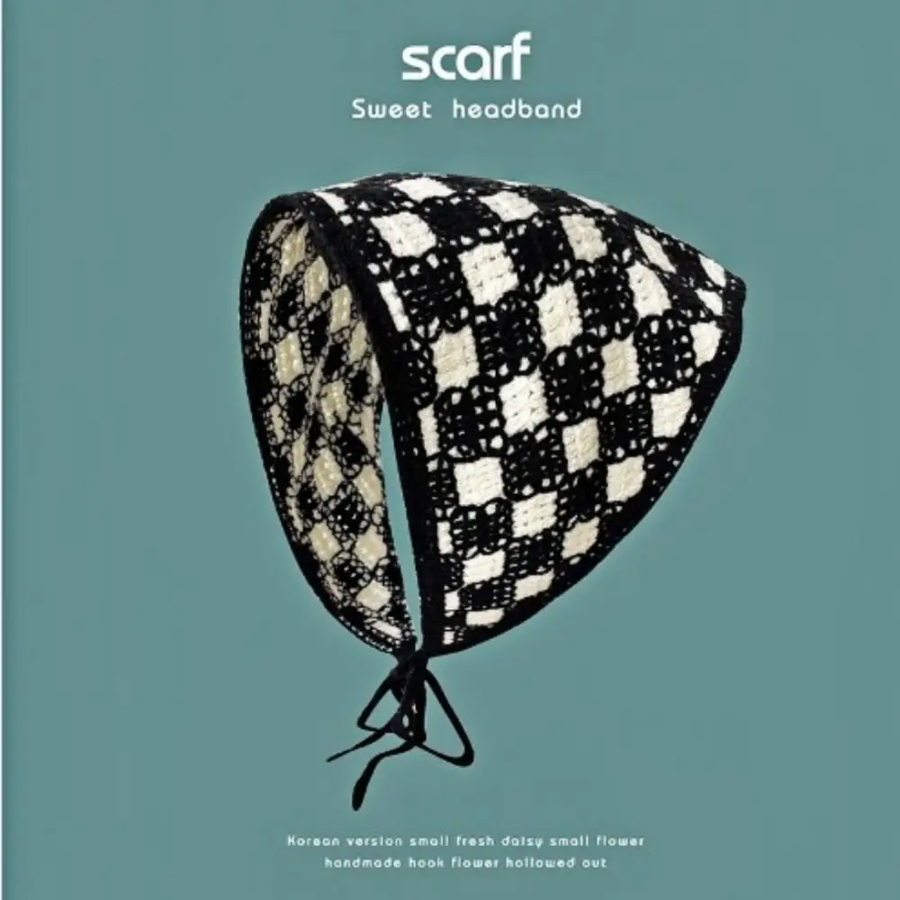 หวานถัก Turban Check Wave ภาษาฝรั่งเศสคํา Pastoral สไตล์สามเหลี่ยมผมที่มีสีสันอุปกรณ์เสริมผมสําหรับผู้หญิงหญิง