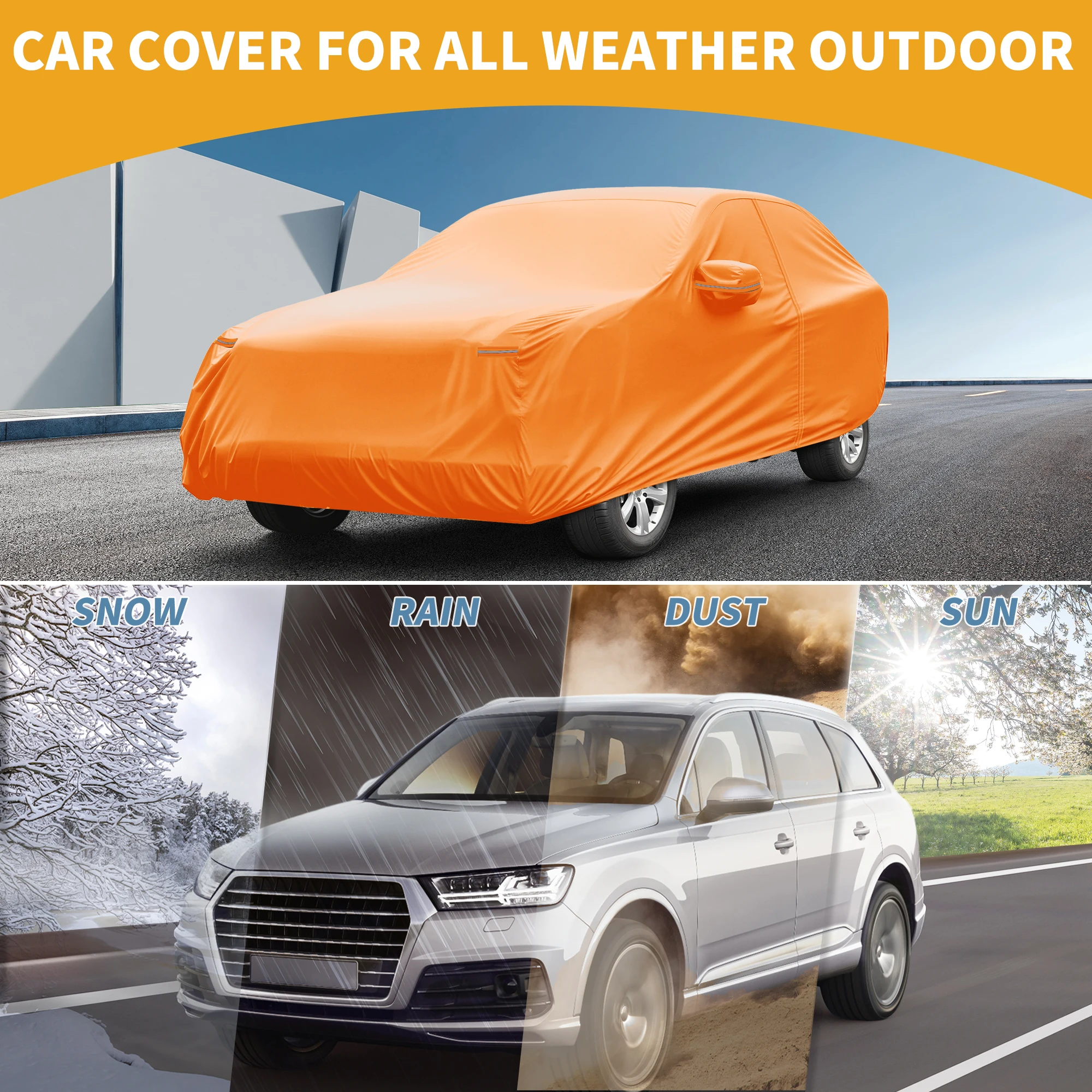 UXCELL Car Cover Waterproof All Weather Outdoor Anti-UV Exterior Cover for Ford for Mustang Mach 210D-PU w/ Reflective Strips