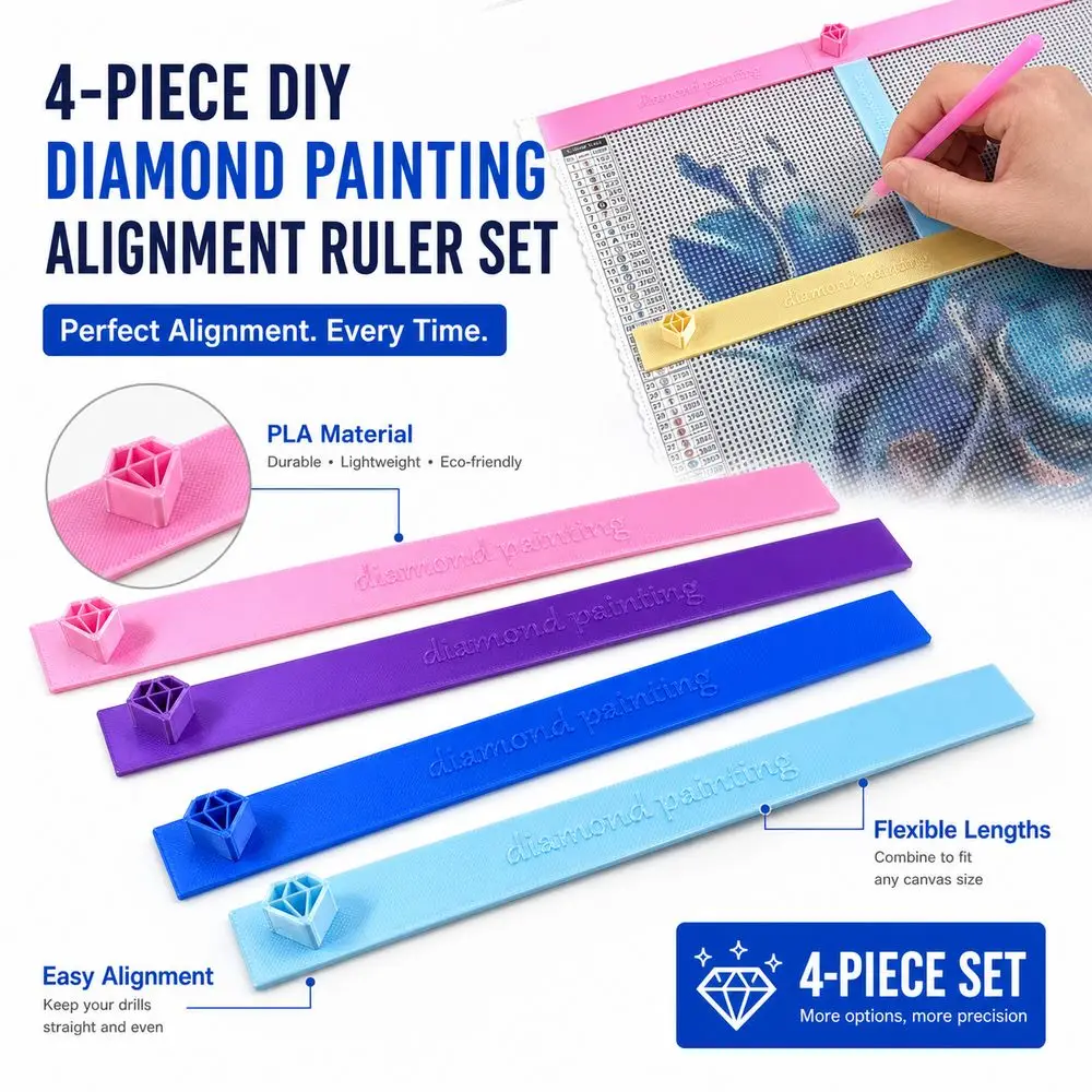 4Pcs New Plastic Diamond Painting Rulers Flexible Connectable Drill Alignment Rulers Straight Edge Reusable Diamond Art Rulers