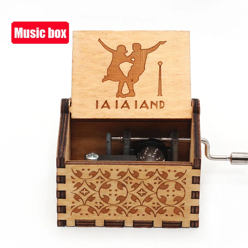 Hotsale العتيقة منحوتة خشبية كرنك اليد صندوق تشغيل الموسيقى LA LA LAND صندوق تشغيل الموسيقى الشكل عيد الميلاد هدية عيد ميلاد #1