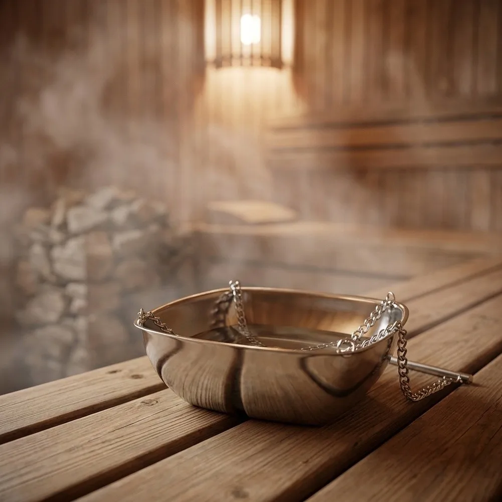 Stainless Steel Sauna Aroma Diffuser with Wood Element Designed for Direct Heat Exposure and Oil Volatilization