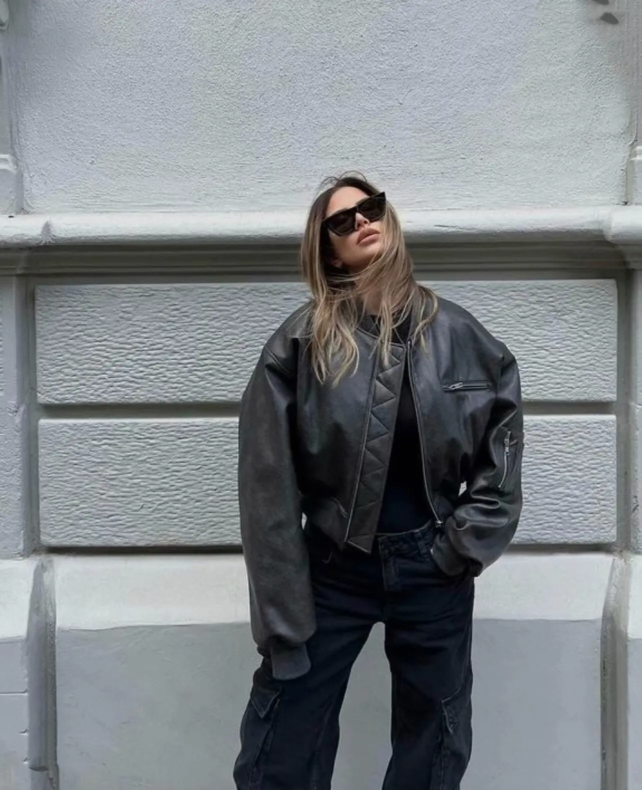 

Faux Leather Bomber Jacket Women Autumn Winter Zip Pockets Fashion Crop Jackets Coat Tops Female Casual Streetwear Outfits 2025
