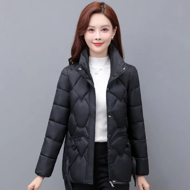 2024 New Winter Women\'s Jacket Parkas Down Cotton Padded Short Coat Female Fashion Loose Casual Standing Collar Parka Outwear