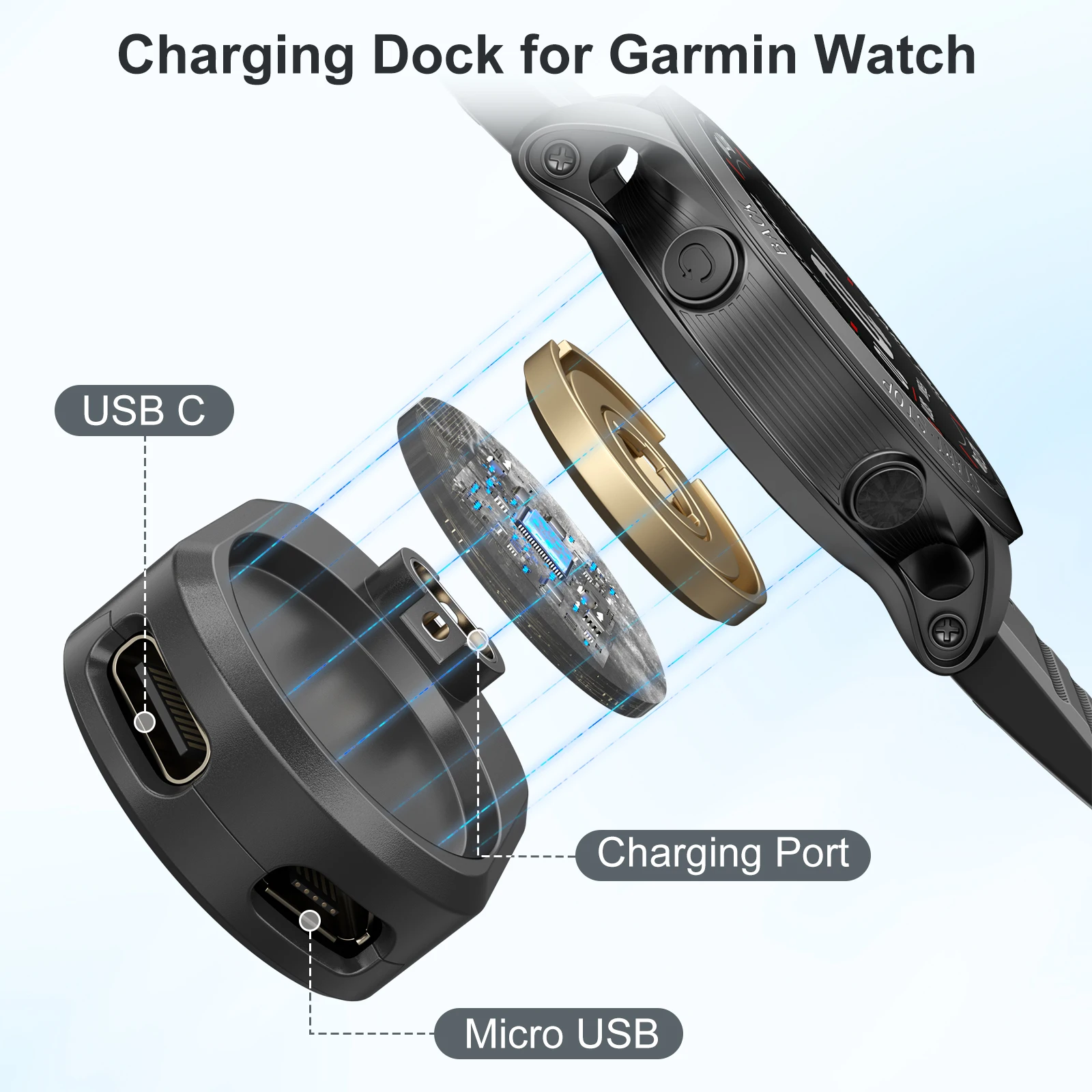 2 في 1 نوع C/مايكرو USB ساعة محول الشحن ل Garmin Fenix 7 7S 7X 6 6S 5 5X Venu2/Sq Vivoactive 3 4 شاحن حوض محول