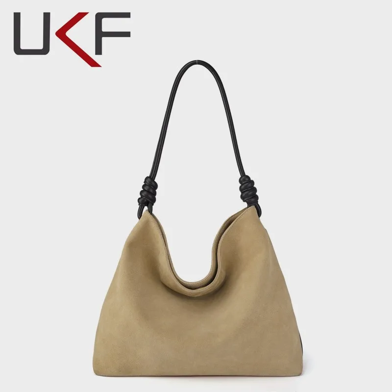 UKF Autumn New Trend Woman Handbag Luxury Thick Suede Leather Underarm Shoulder Casual Tote Lady Soft Bucket Bag сумка женская