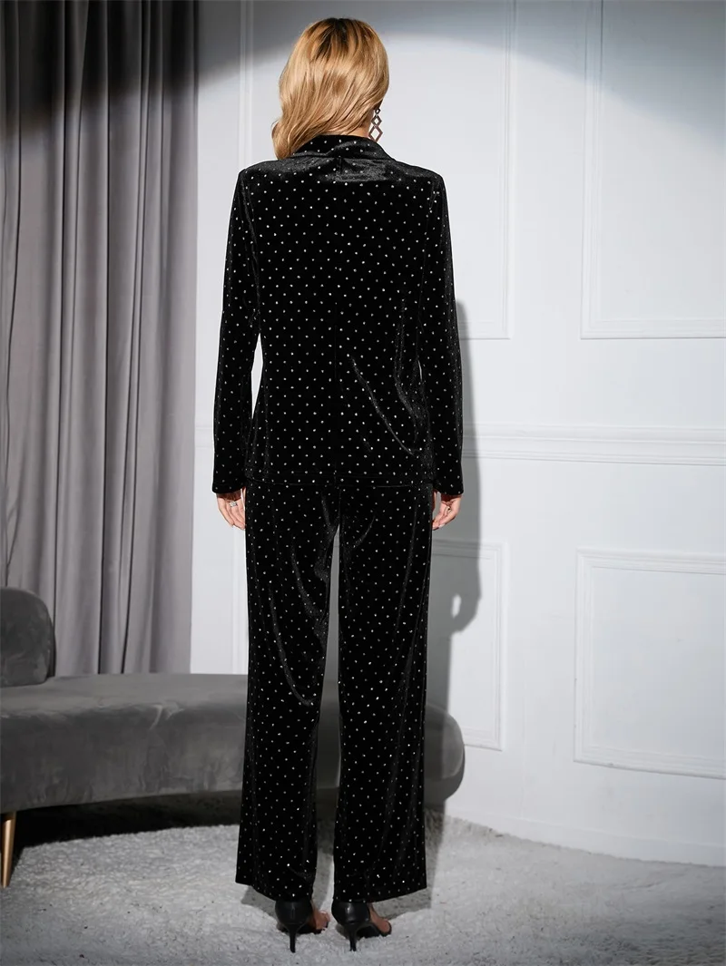 Ensemble blazer et pantalon en velours noir pour femme, robe de soirée en cristal, robe de Rh, veste formelle, robe de tapis rouge, sur mesure, 2 pièces