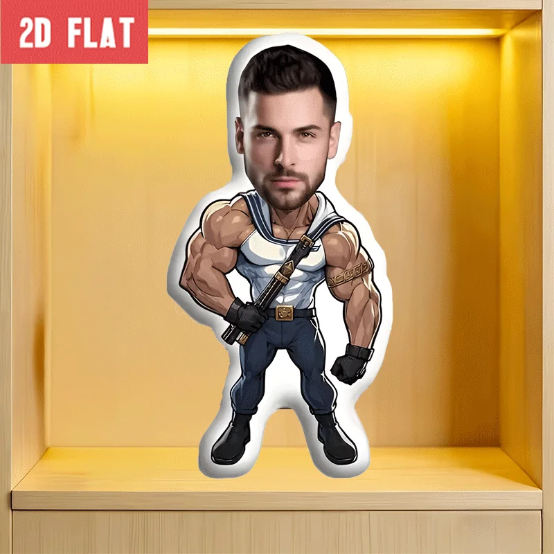 Personalized Photo Custom Face Pillow - Large 60cm Muscular Hero Character Cushion Suitable for &, Huggable Gift with Your Own P