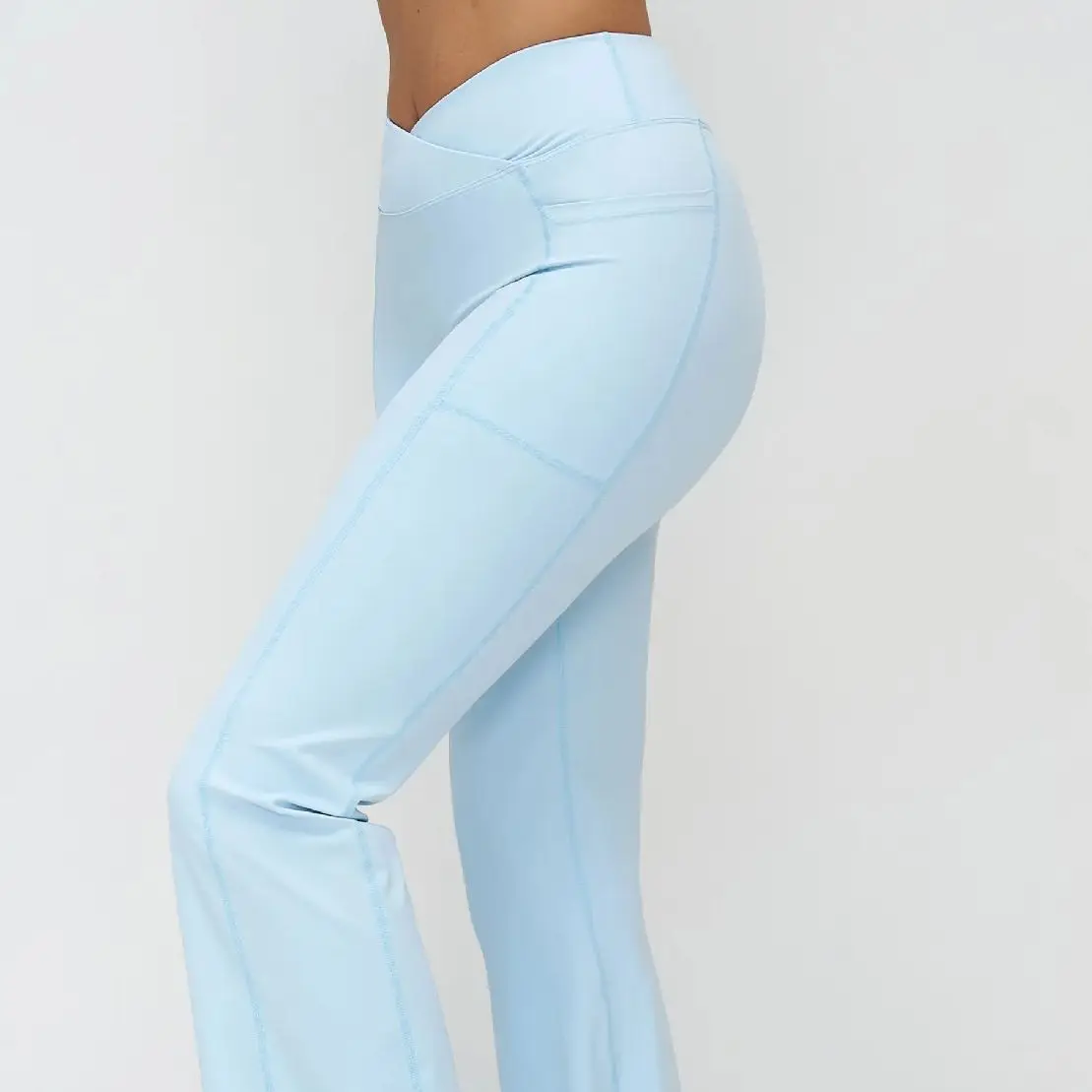 Ningyu High Waisted Flared Pants Women Cross Waisted Micro Flared Pants Fitness Casual Sports Flared Pants Push Up Sports Pants