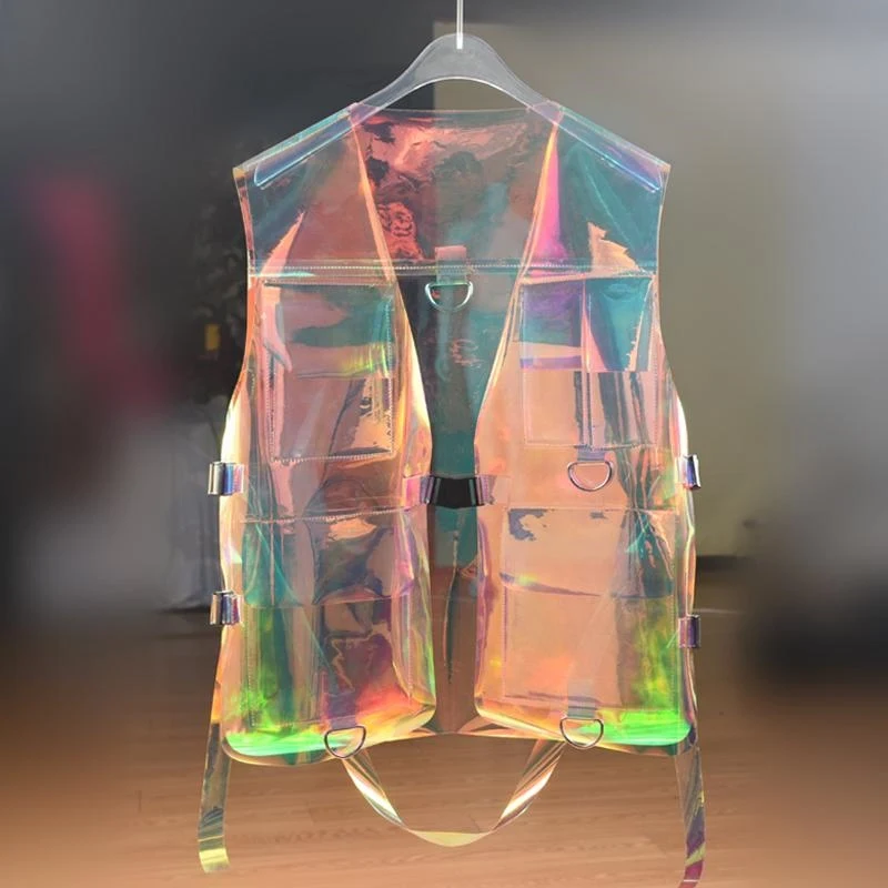 Hip Hop Street Dance Outfit Mirror Laser Waistcoat Colorful Transparent Stage Costume Team Performance Clothing Jazz Dancewear