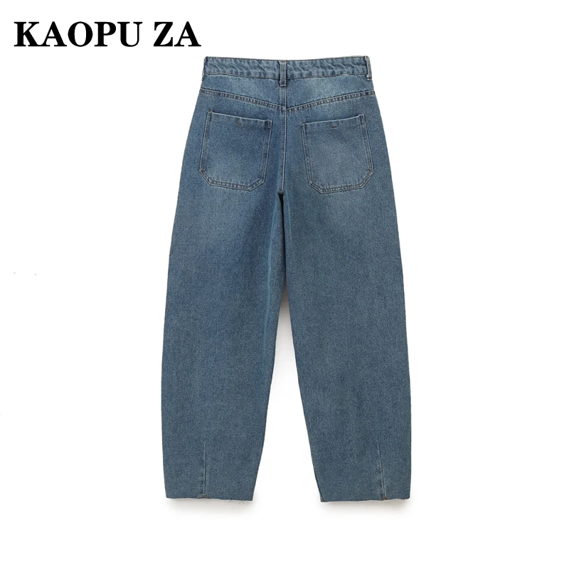 KAOPU ZA 2024 Women's High Waist Straight Jeans with Button Zipper Pockets Elegant Lady Commuter Streetwear Loose Denim Pants